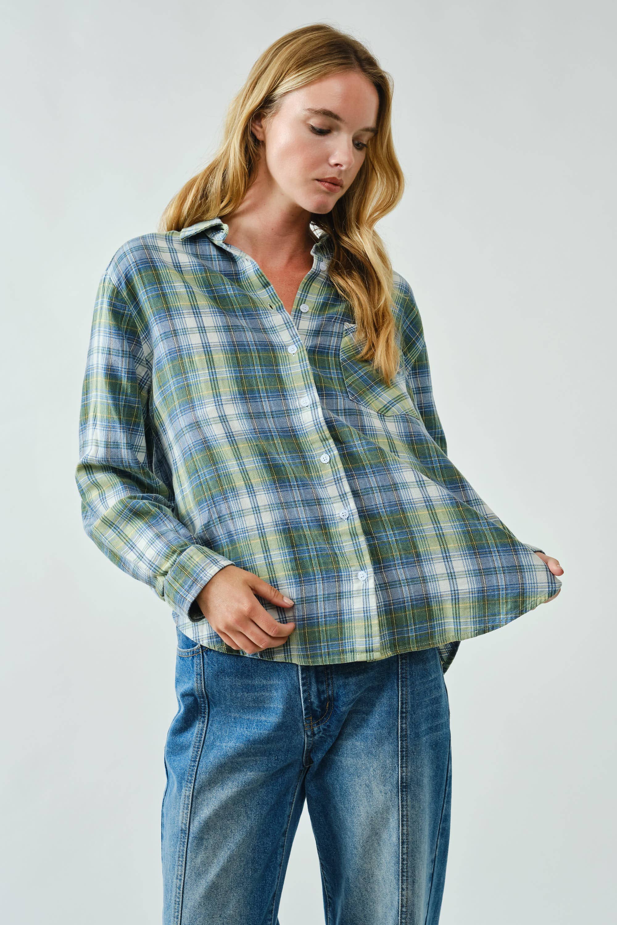 Aaron & Amber - Wholesale Button Down Shirt - Women's - AJT5465 SUPER SOFT WASHED COTTON PLAID SHIRTS	6