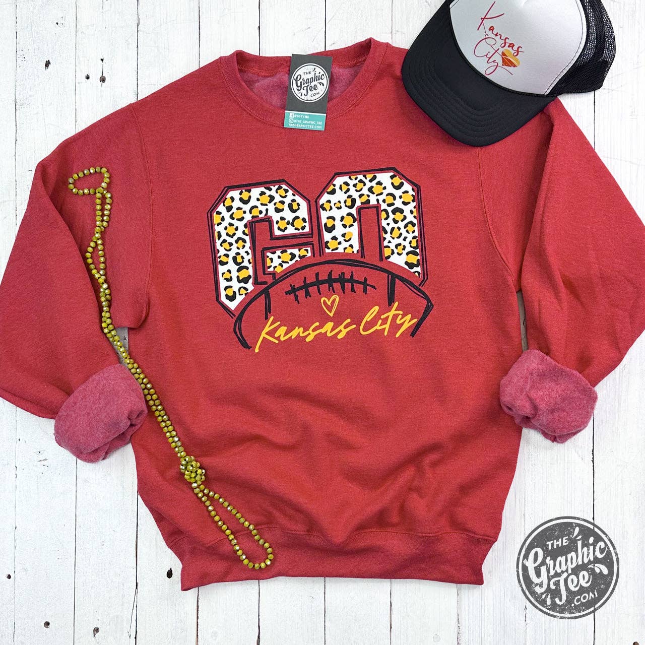 The Graphic Tee - Wholesale Graphic Sweatshirt - Women's - *WHOLESALE* Go KC Leopard Red Unisex Crewneck Sweatshirt1