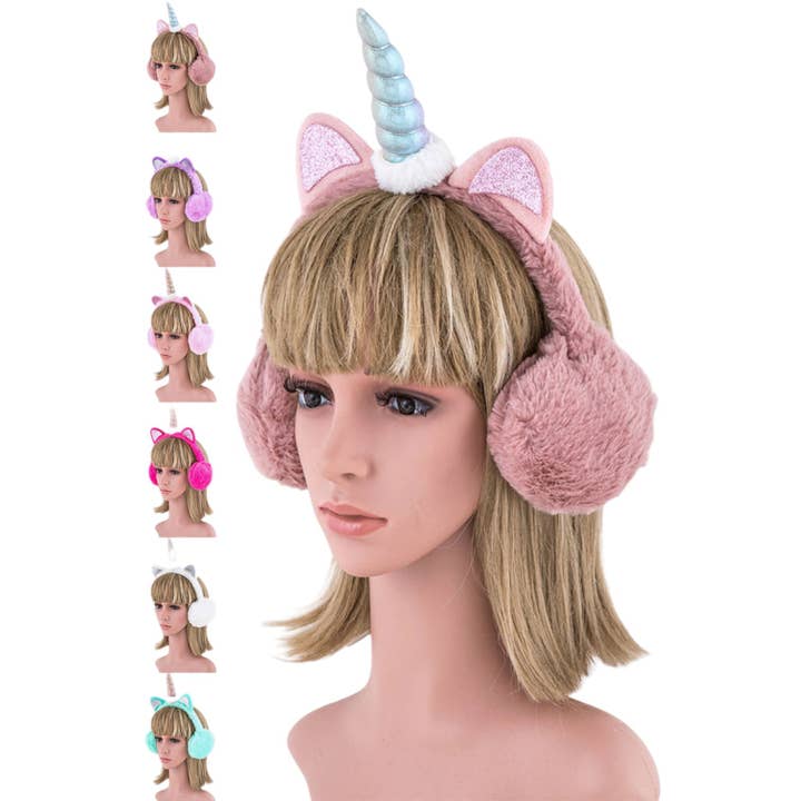 Glitter Unicorn Plush Ear Muff for wholesale by LA Jewelry Plaza