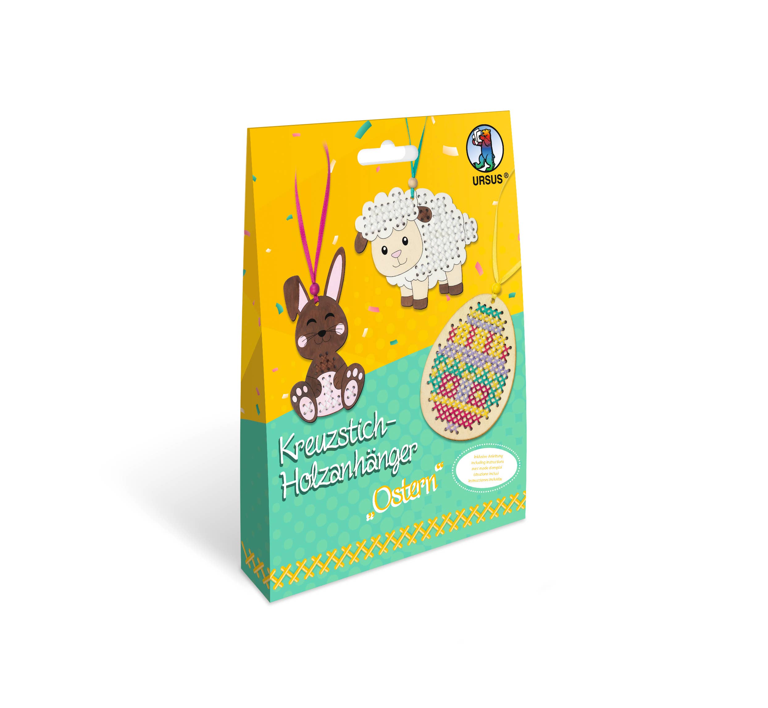 URSUS® / Buntpapierfabrik Ludwig Bähr GmbH & Co. KG - Wholesale DIY Craft Kit - Cross stitch wooden pendant “Easter”0