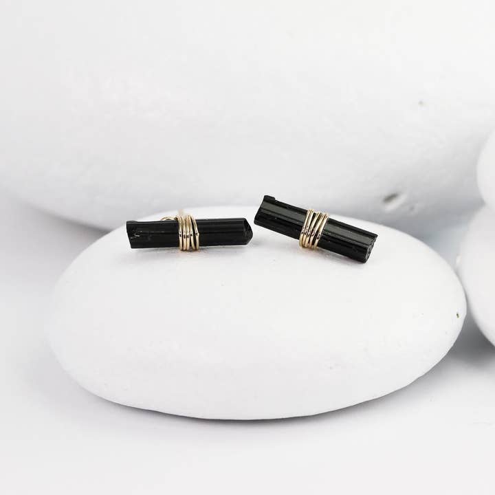 Lotus Stone Jewelry – wholesale Dangle earrings – Black Tourmaline Crystal T Bar Studs