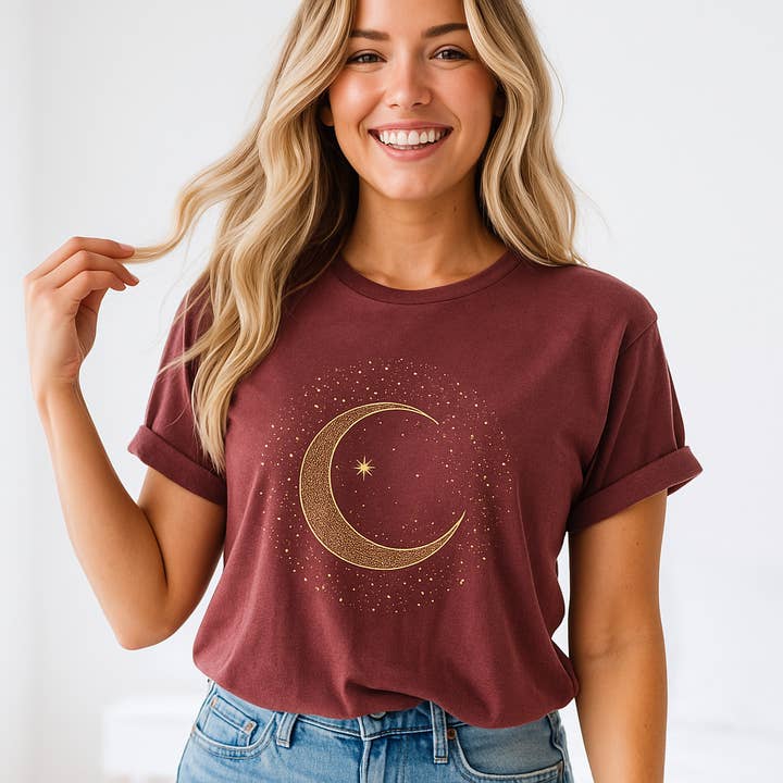 Celestial Moon and Star Graphic Tee, space, astrology for wholesale by Scently Moments
