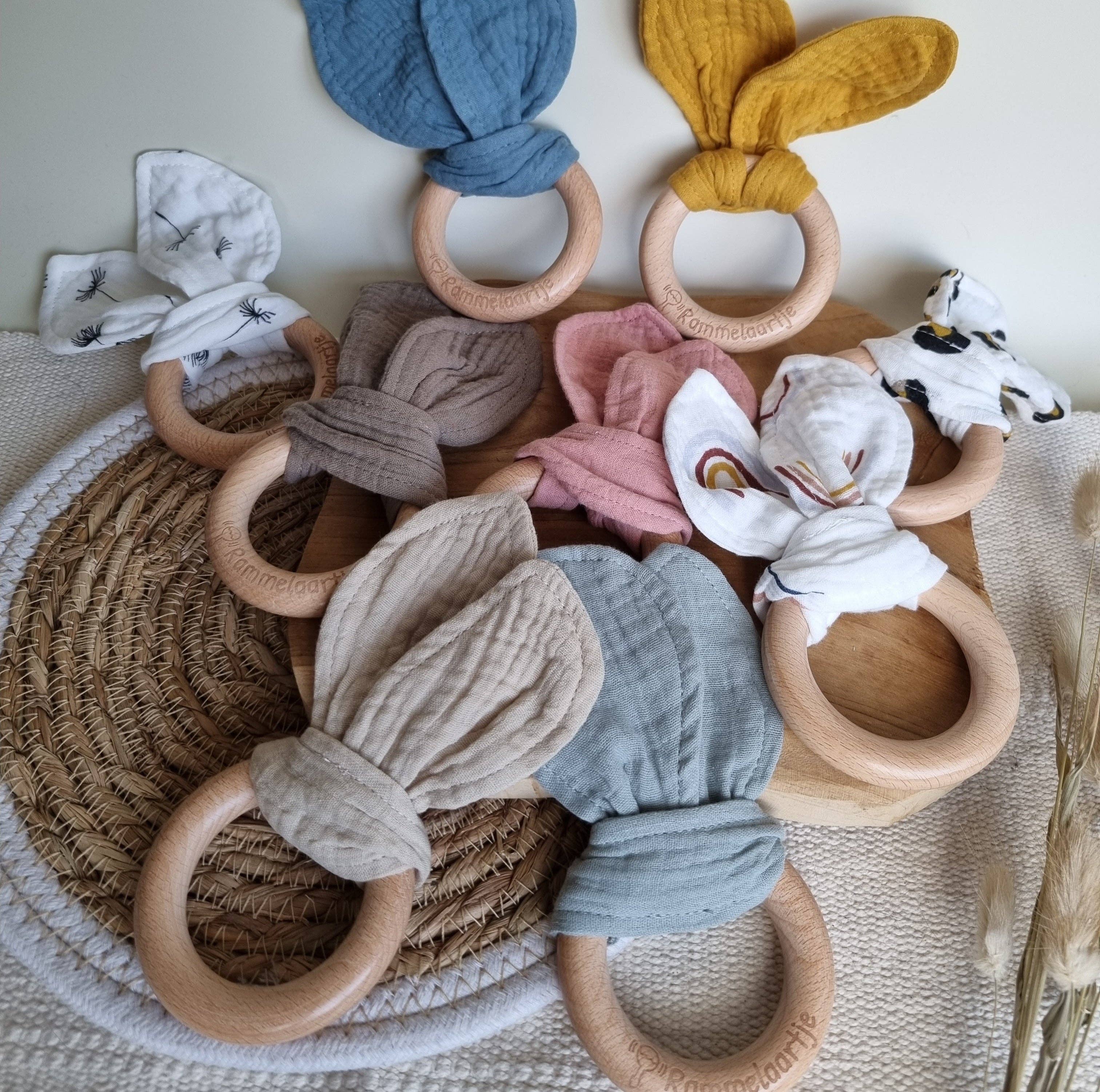 Rammelaartje - Wholesale Teether (Not Clip-On) - Baby - Wooden teether with soft rabbit ears 15 cm - Soft brown1