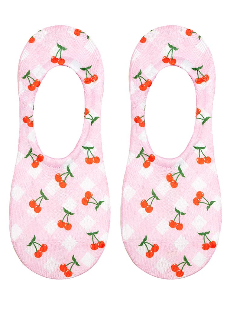 Living Royal - Vente Chaussettes – femme - Chaussettes invisibles - Motif à carreaux avec cerises - Rose1