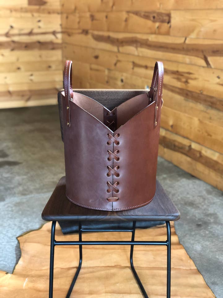 Medium Leather Baskets for wholesale by Harrow and Sickle Leather Goods