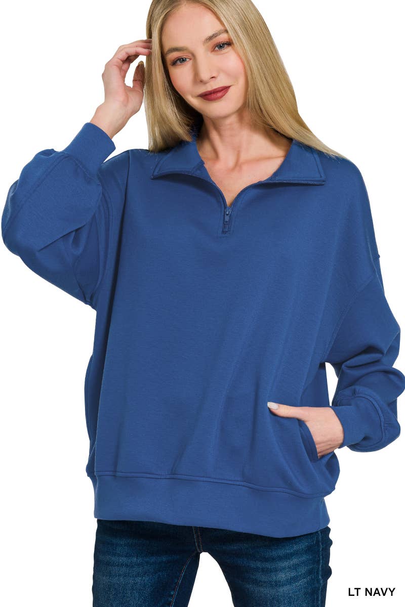 42POPS – wholesale Sweatshirt - Dam – , 0925 Scuba Half Zip Pullover med fickor SI-270419