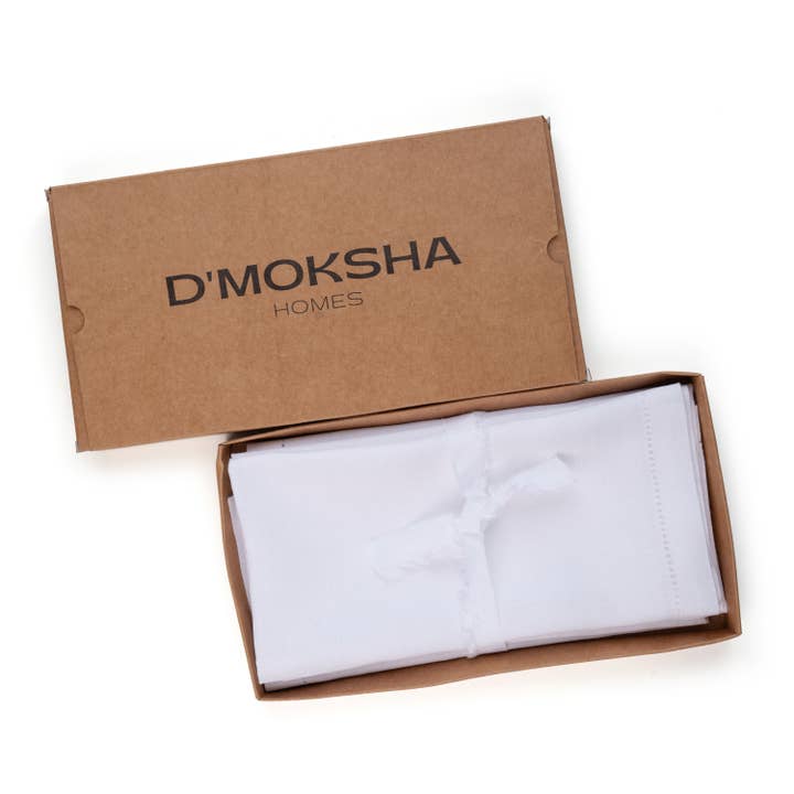 D'Moksha – Großhandel Papier- & Stoffserviette – Weiße Leinen-Servietten 51 x 51 cm mit Kräuselsaum – Set mit 4 Stück3
