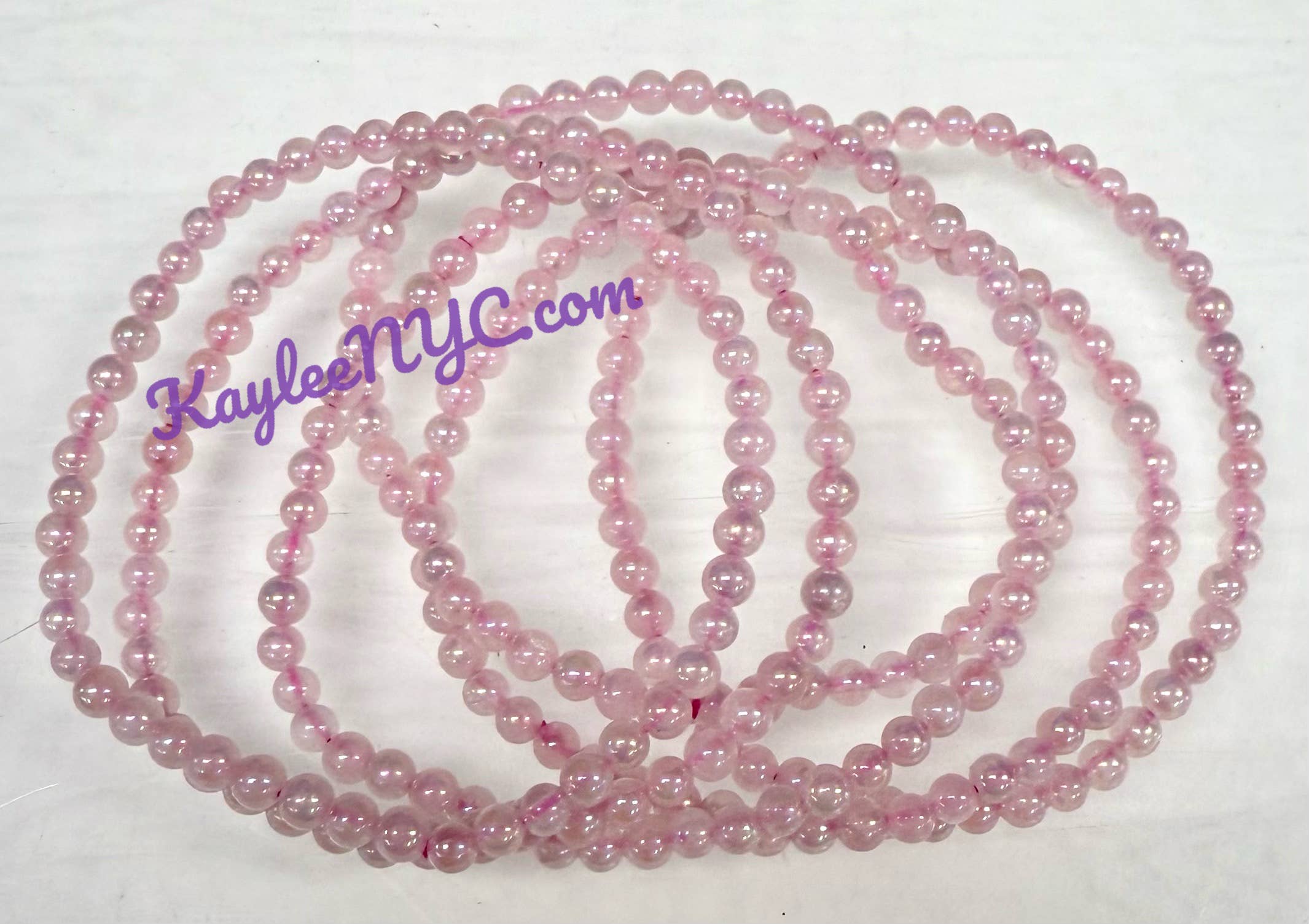 KayleeNYC – wholesale Pärlarmband – Ängel Aura Rosenkvarts 4mm 7,5” Stretcharmband4
