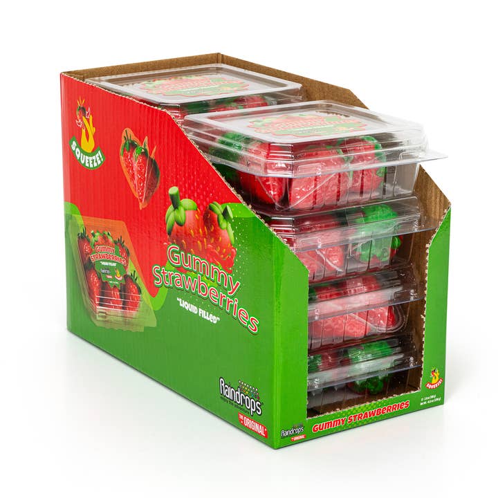 Bonbons Gélifiés en Forme de Fraises Remplies de Liquide, Présentoir de 8 unités pour la vente par Grandpa Joe's Candy Shop
