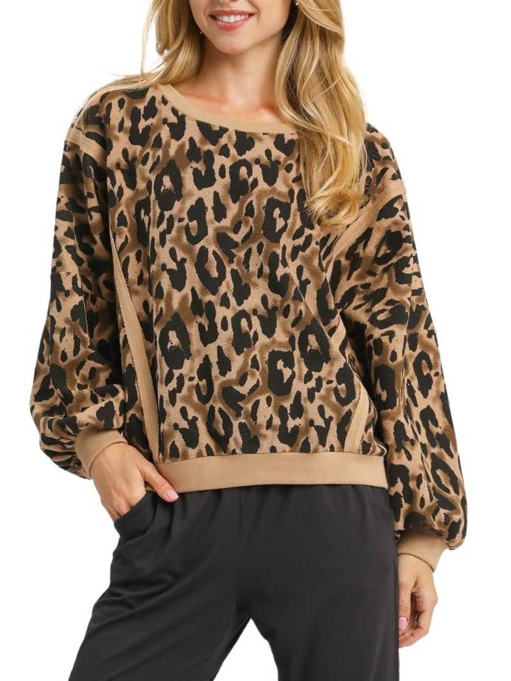 Vanilla Monkey - Wholesale Graphic Sweatshirt - Women's - Leopard Print Pullover Sweatshirt