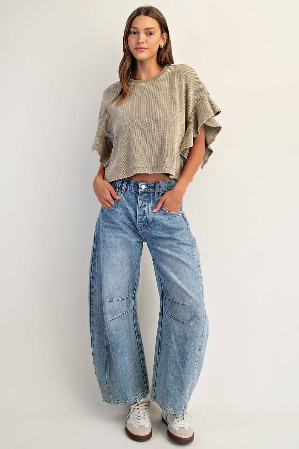 Peace Love Line – wholesale Knit top – Women's – PL8297 - WAFFLE KNIT TIERED FLUTTER SLEEVE CROP TOP19