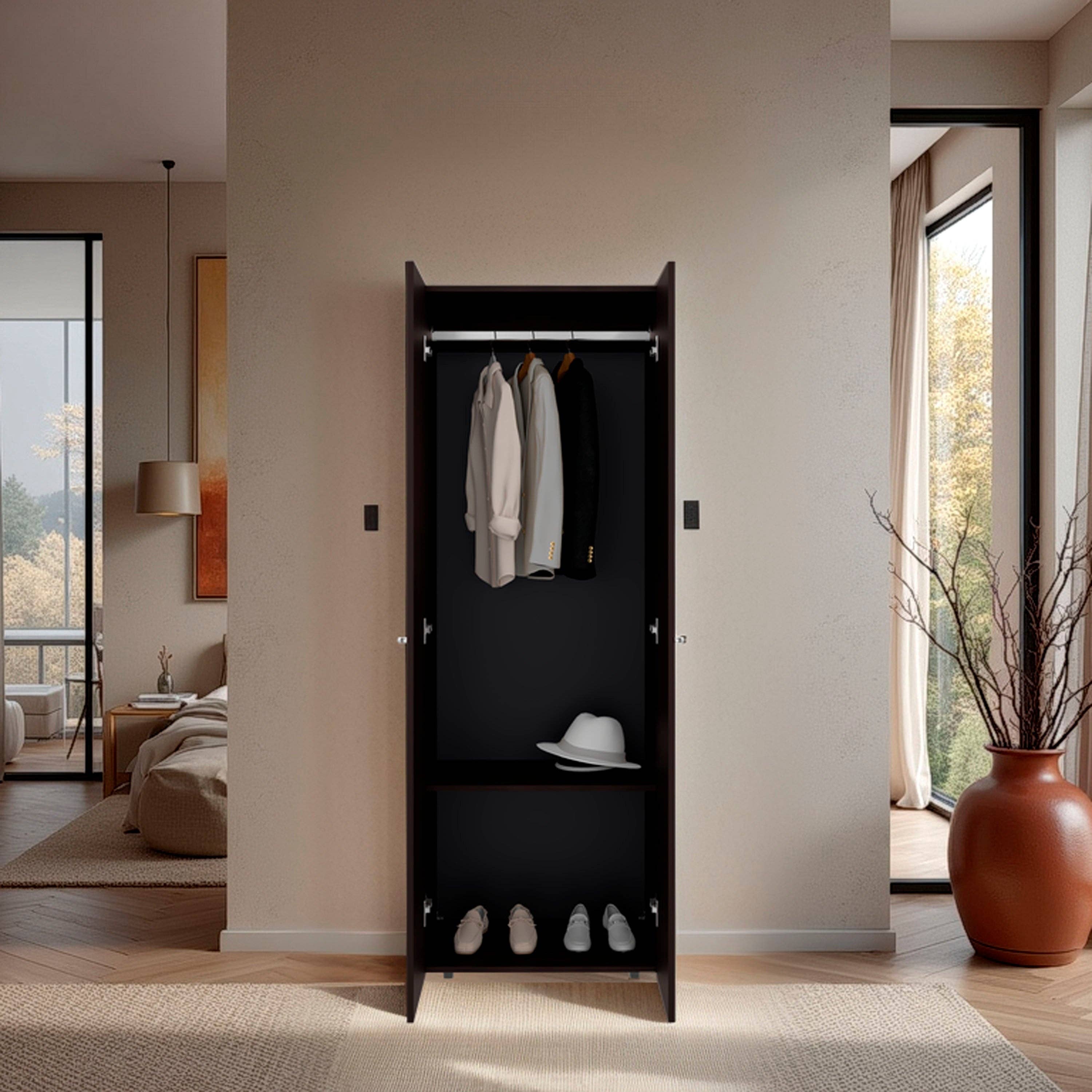 TUHOME FURNITURE - Wholesale Bedroom Furniture - Home 2 Doors Closet System Armoire, Hanging Rod and Storage Shelf, Modern Armoire for Bedroom Organization Storage15