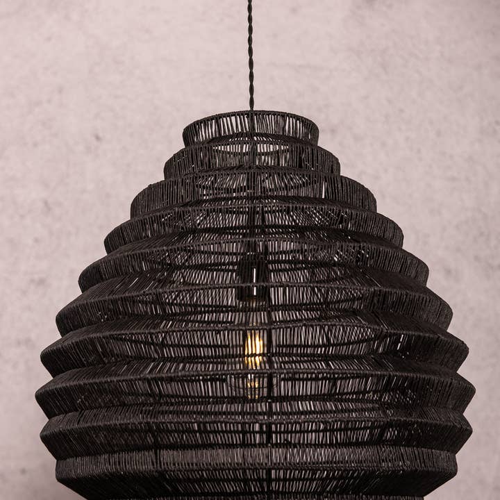 Modern Rattan Wicker Large Black Pendant Light for wholesale by ELE Light & Decor