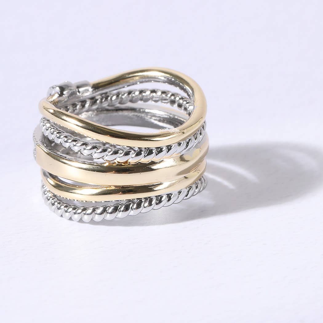 K Bague Crossover à larges pierres argentées et dorées CZ en vente sur Faire2