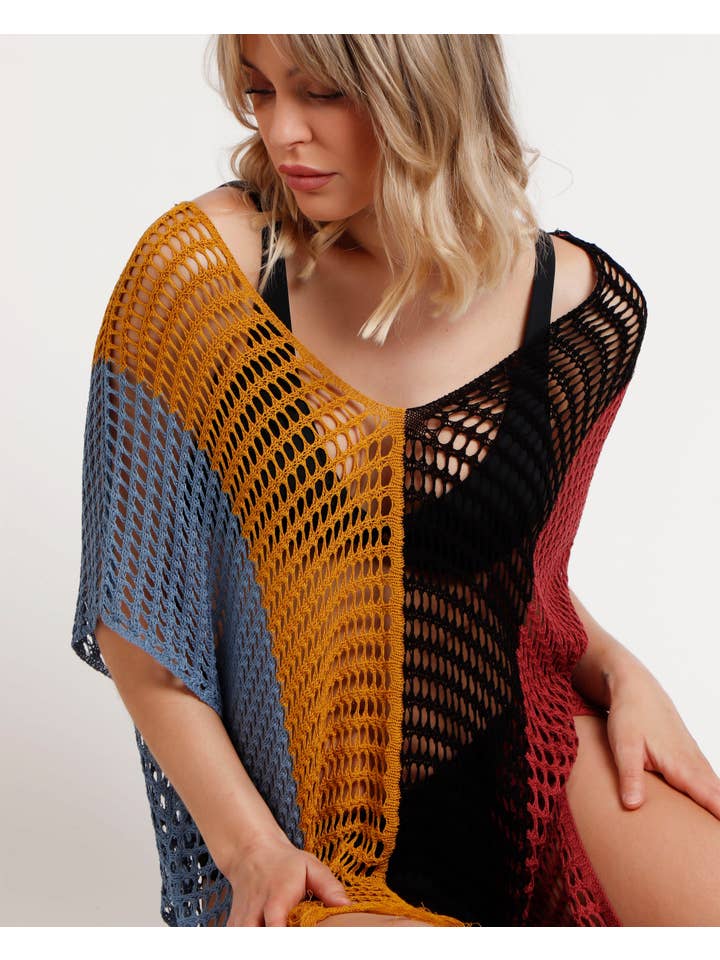 MULTICOLORED CROCHET COOPER PONCHO for wholesale on Faire3