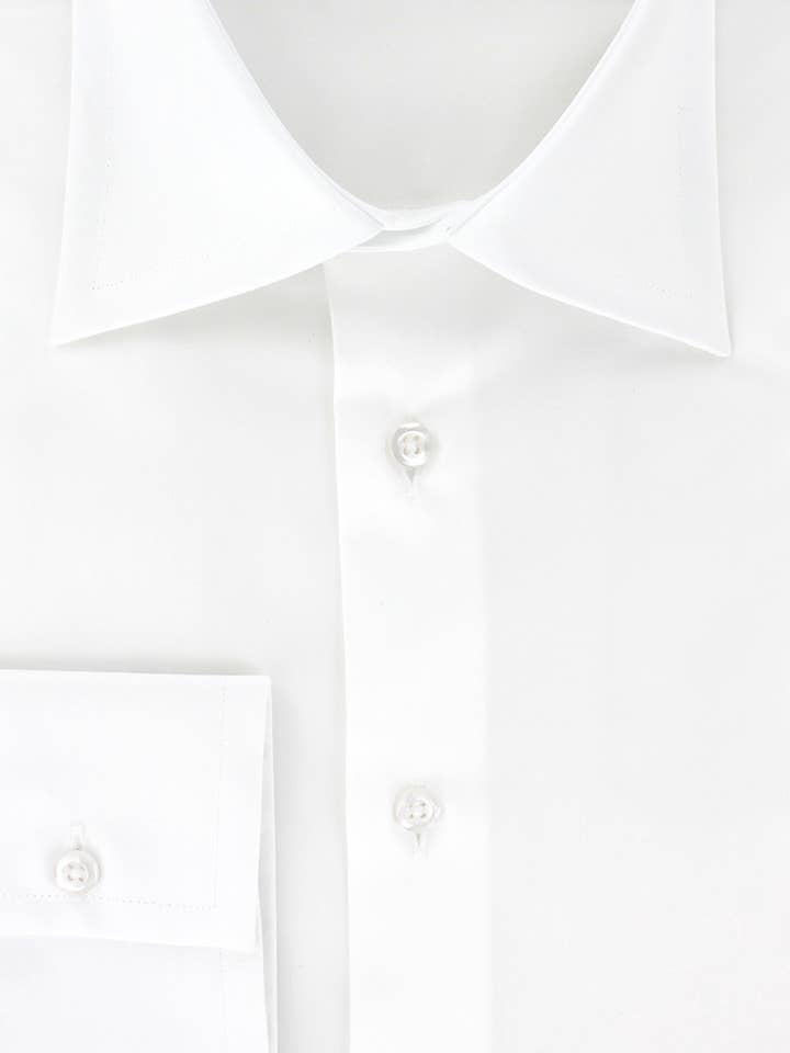WHITE COTTON SATIN FITTED SHIRT WITH FRENCH COLLAR for wholesale by Cotton Park