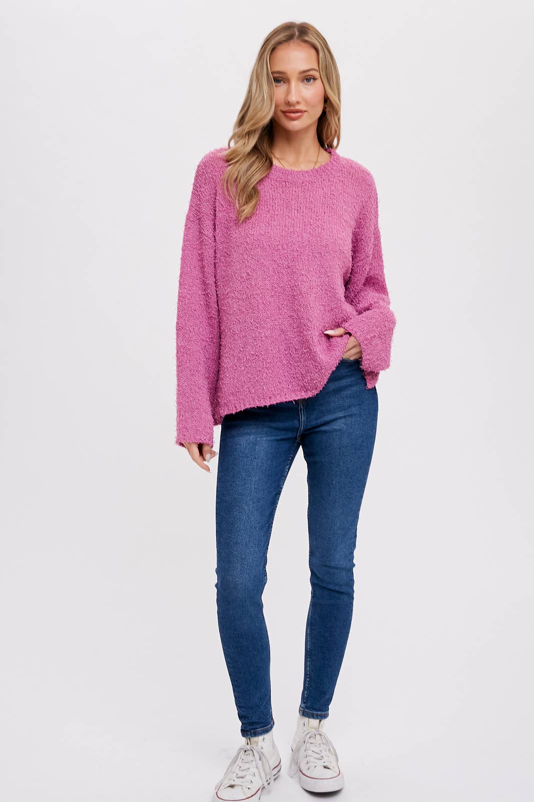 Bluivy – Engroshandel Pullover - Dame – Let boucle-pullover med boxy pasform3
