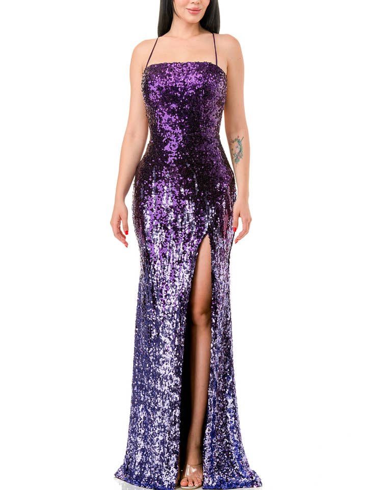 CD30164: PALJETTERAD SPETSAD MAXIKLÄNNING MED HÖG SLITS RYGG för wholesale av Lovesome