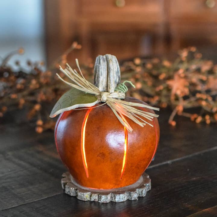 Pumpkin Luminary - Small Lit Burnt Orange for wholesale by Meadowbrooke Gourds
