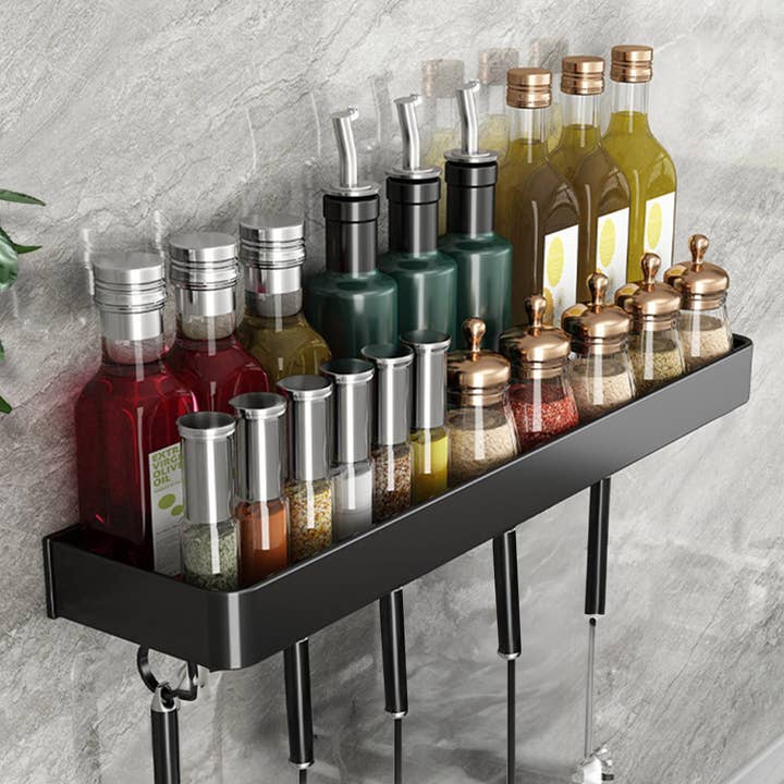 SOGA International Pty Ltd - Wholesale Spice rack - 30cm Black Wall-Mounted Rectangular Kitchen Spice3