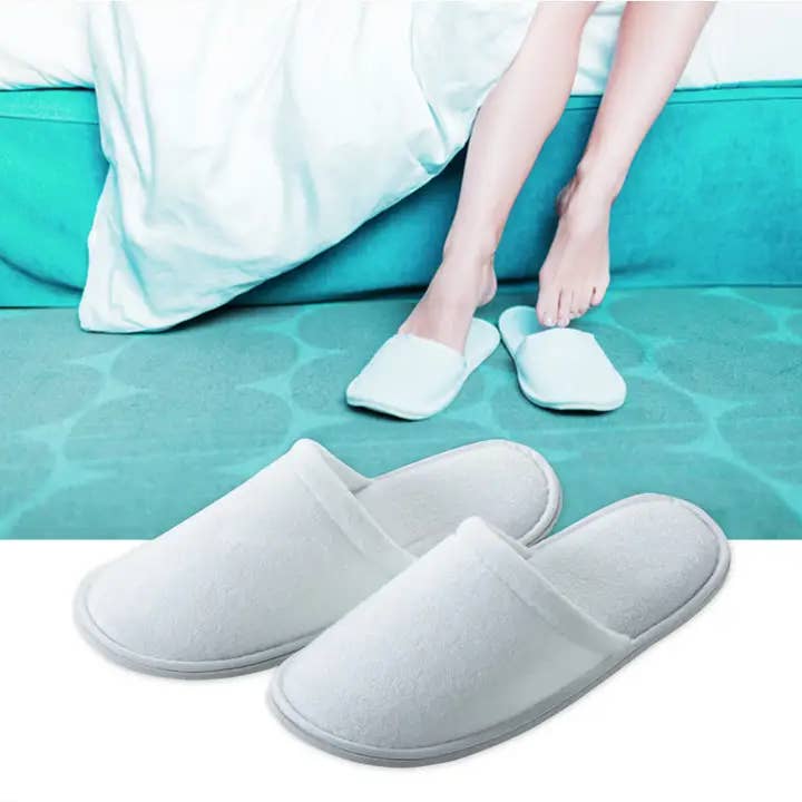 Disposable Closed Toe Fine Terry Slippers - White Spa for wholesale by Appearus Products Corp.