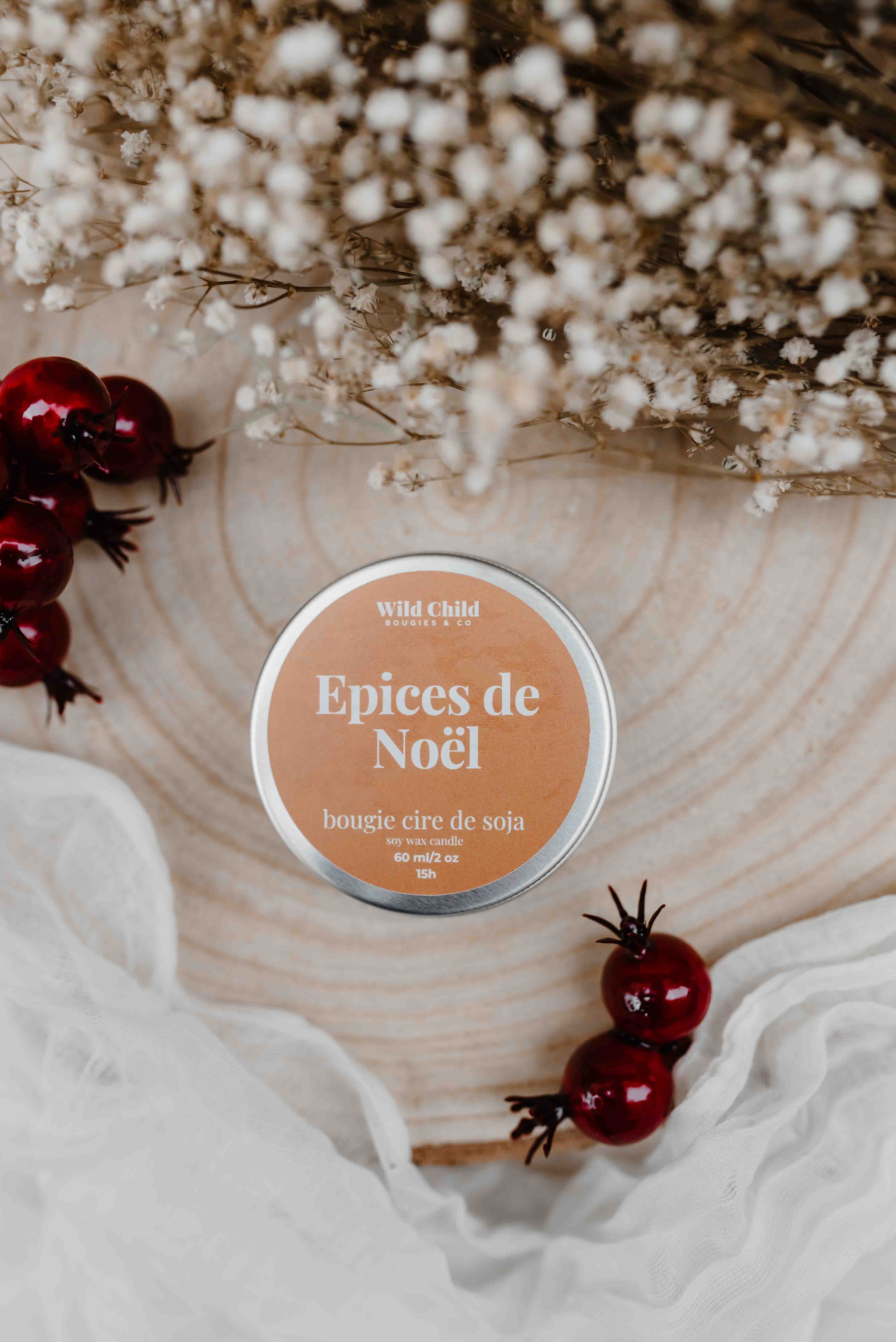 WILD CHILD Bougies & Co - Vendita all'ingrosso Candela in vasetto - Candela natalizia «Christmas spices» - cera vegetale - 15h2