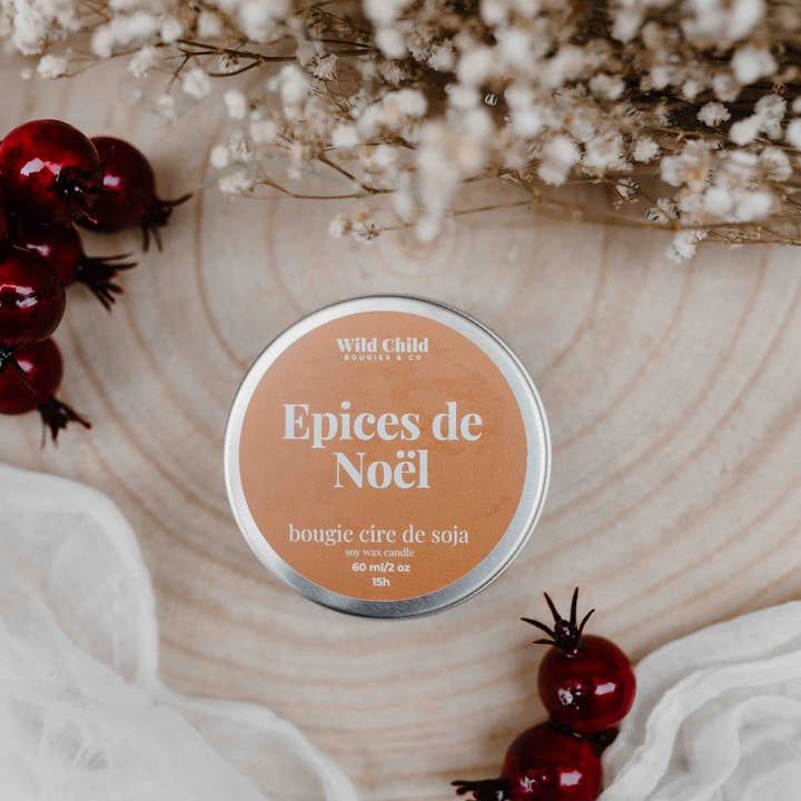 WILD CHILD Bougies & Co - Wholesale Jar/Filled Candle - “Christmas spices” Christmas candle - Vegetable wax - 15h2