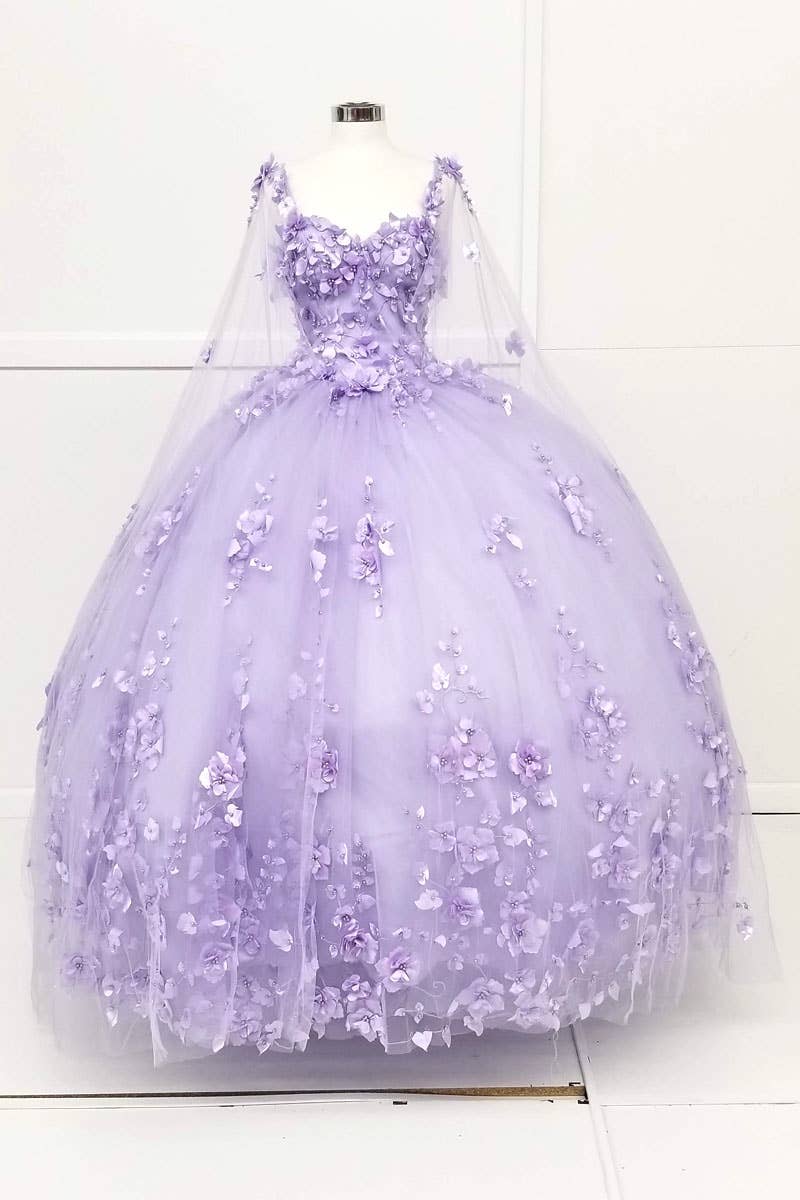 Chicas – Vestido comprido - Mulher por atacado – Vestido de Quinceanera com Flores e Capa com Abertura CHF301812