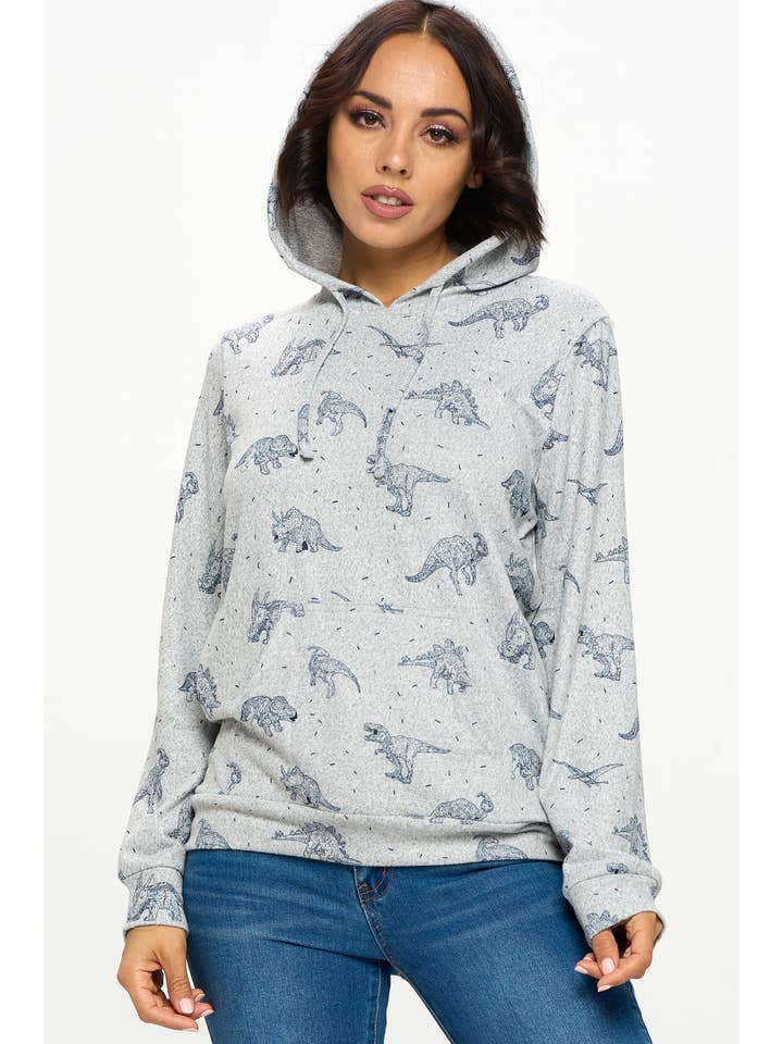 LA Soul - Wholesale Hoodie - Women's - Allover Dinosaur Print Hoodie With Pocket