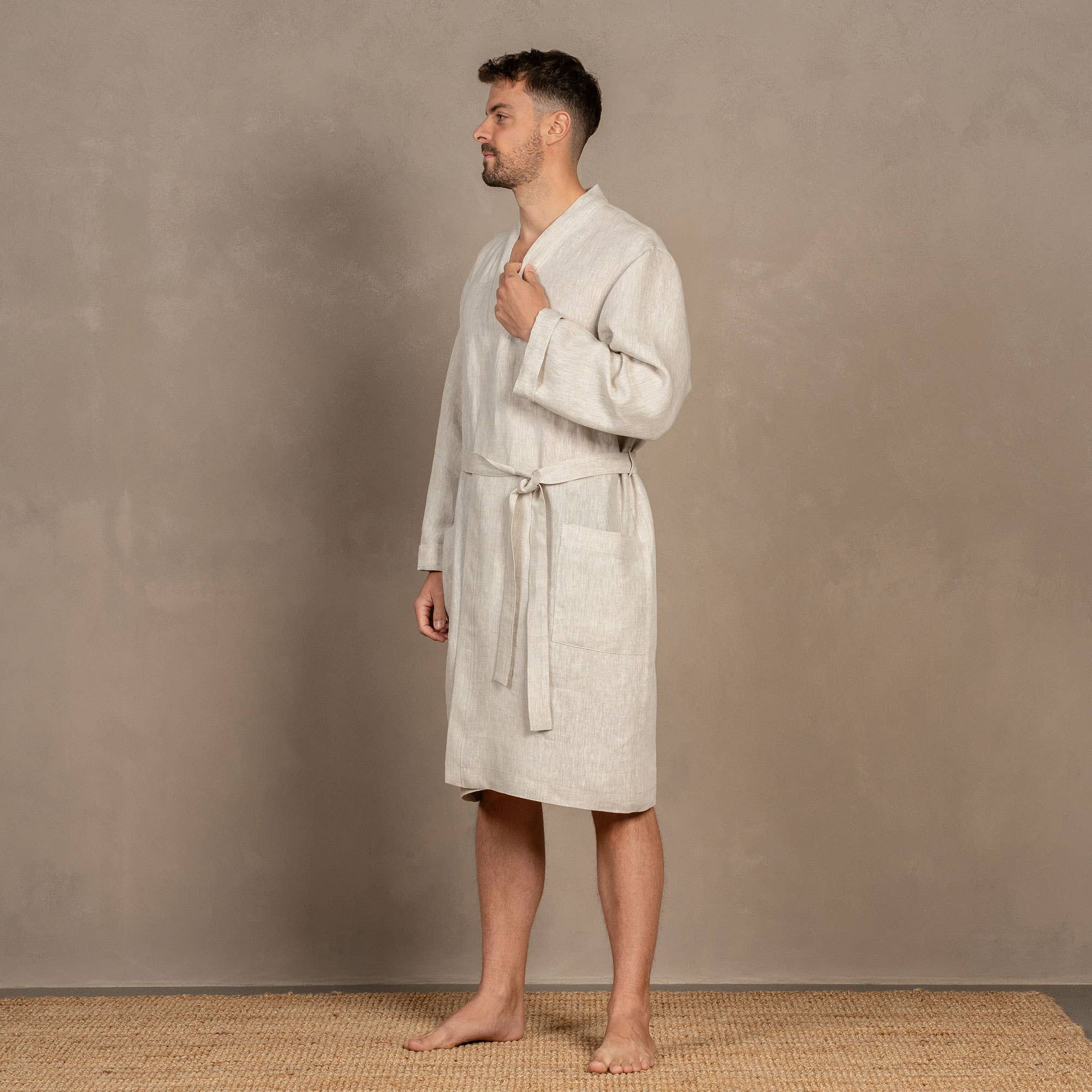 menique – wholesale Robe – Men's – 100% Linen Bath Robe for Men - Long Bath Robe0