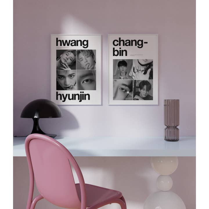 Affiche d'art minimaliste inspirée du noir et blanc de Stray Kids pour la vente par RM Design Studio