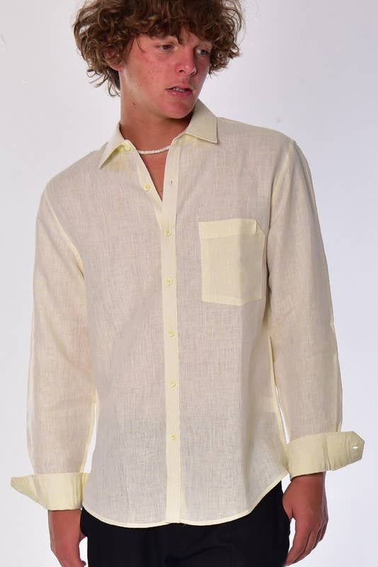 Azucar & Bohio - Vente Chemise à col boutonné – homme - Chemise en lin 100 % à manches longues retroussables, douce au toucher14