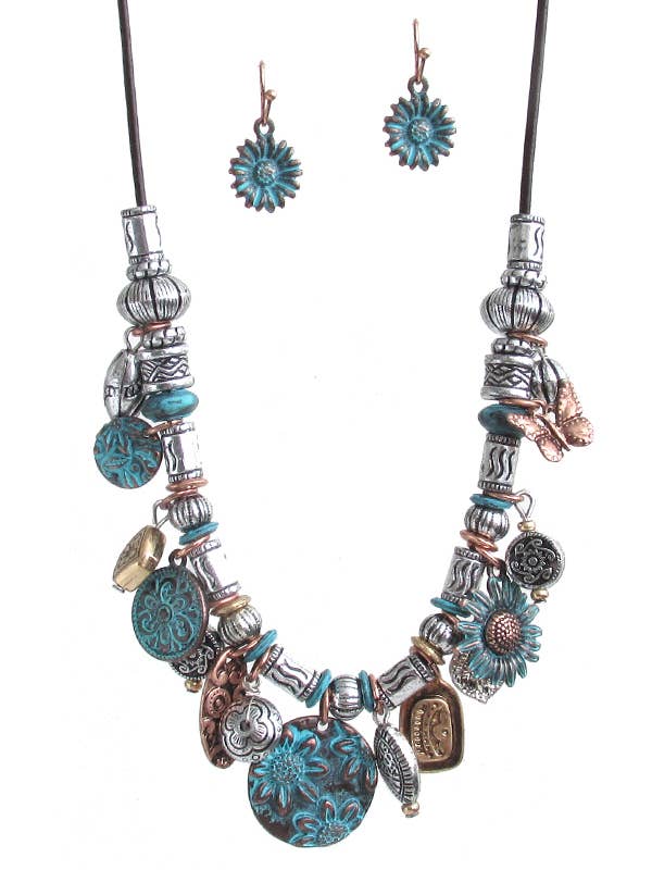 ( M503 ) SET DI COLLANE A TEMA GIARDINO RUSTICO VINTAGE per la vendita all'ingrosso da parte di Jewelry Max