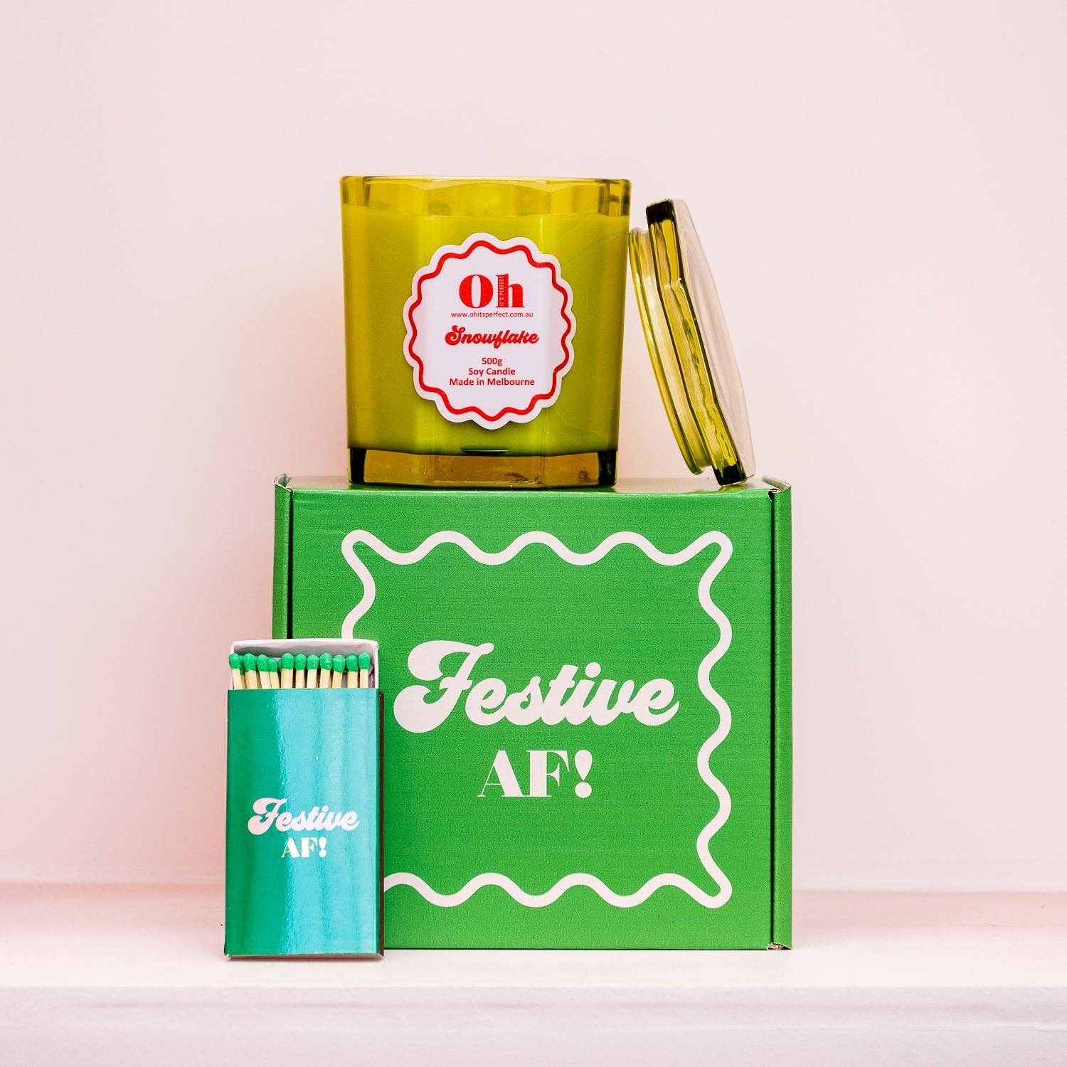 Oh It's Perfect - Wholesale Jar/filled candle - Festive AF Candle and Matches Gift Pack - Snowflake