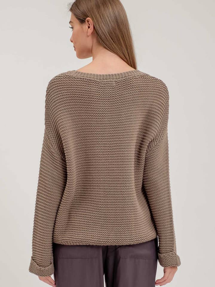 Blu Pepper - Wholesale Knit Sweater - Women's - CHUNKY KNIT LONG CUFF SLEEVE PULLOVER SWEATER