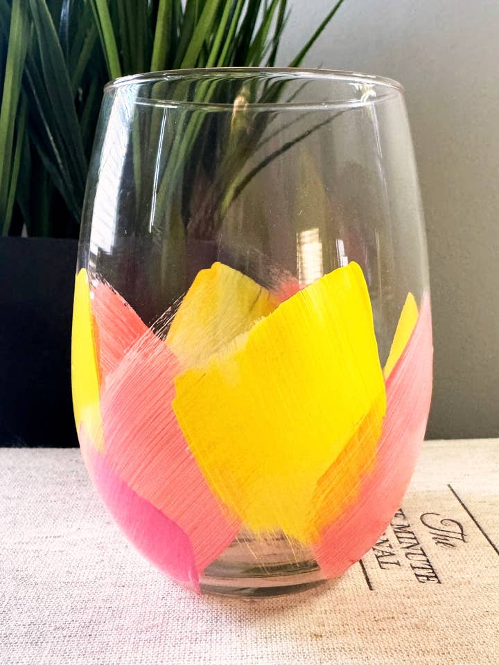 Coral Sunset | Vacation | Hand-Painted | Wine Glass | Pastel for wholesale by Heather Eck Artist LLC