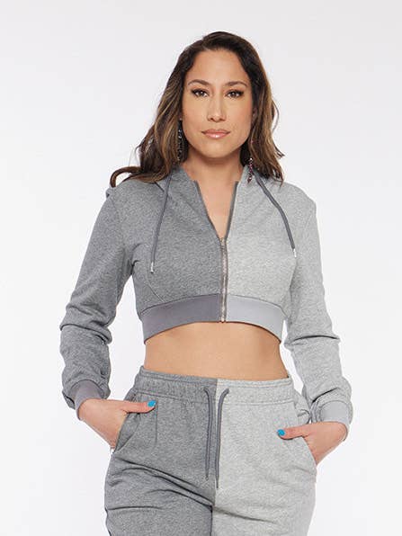 Sweat à capuche court bicolore pour la vente par CIRCULAR PATH