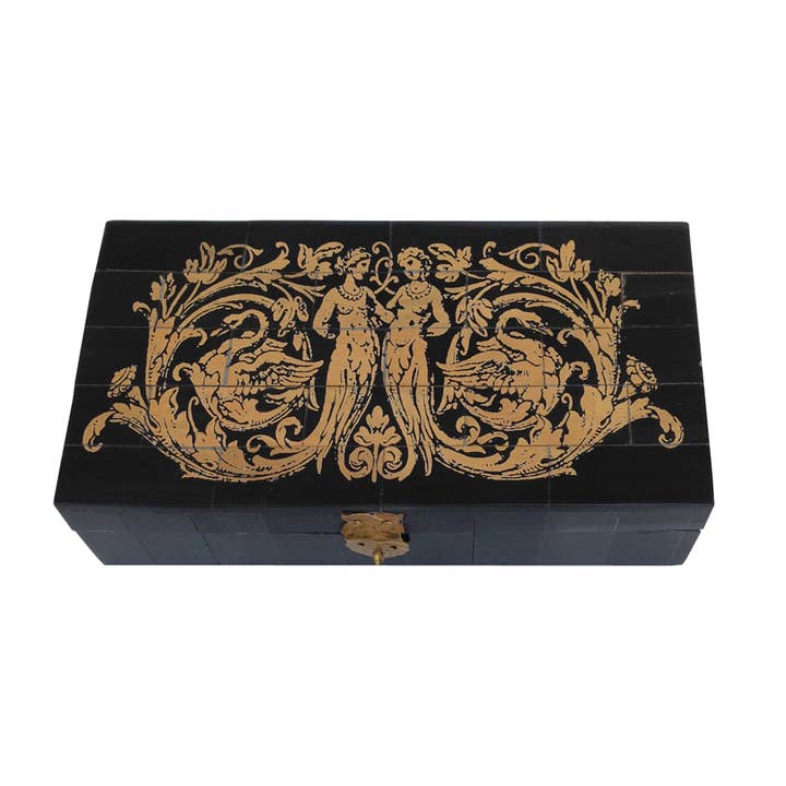 Madison Bay Co. - Historical Home Decor Reproductions - Wholesale Decorative Box - 6-1/4" Mermaids and Swans Scrimshaw Horn Box