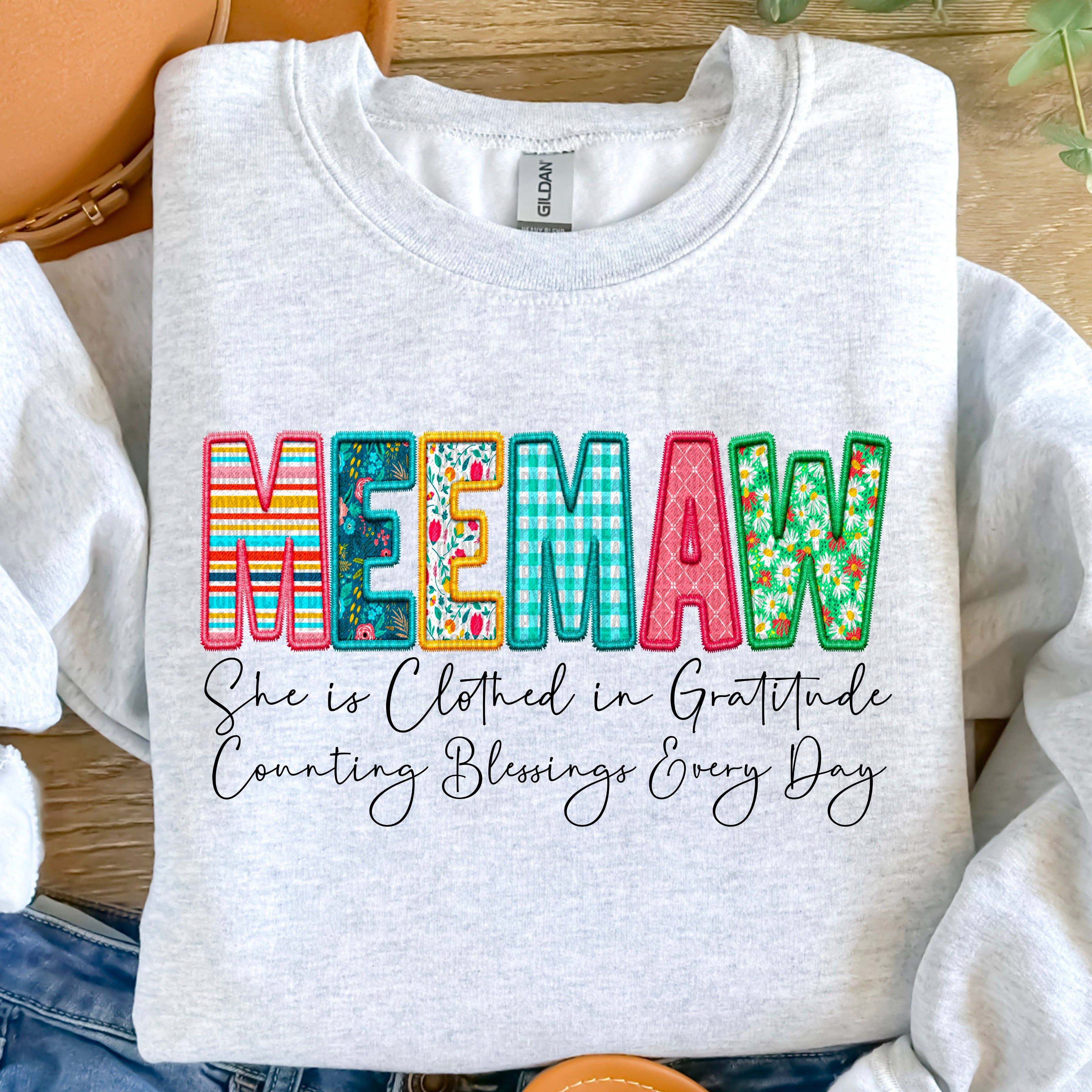 K and M Designs – wholesale Sublimation transfer – Meemaw Clothed In Gratitude DTF Transfer0
