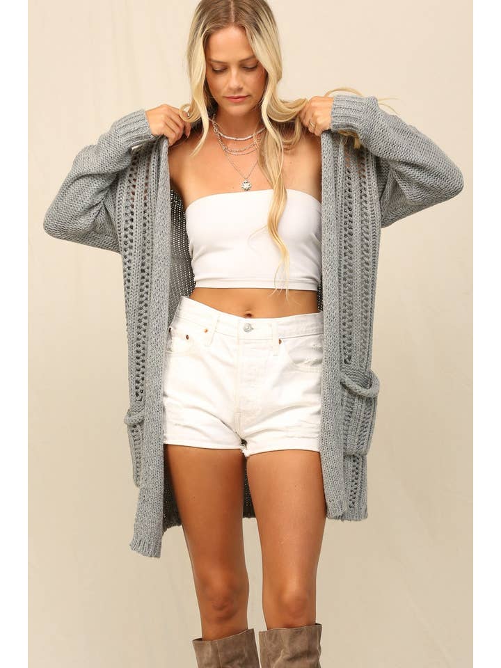 KyeMi - Vente Cardigan – femme - Long cardigan en maille douce avec poche latérale12