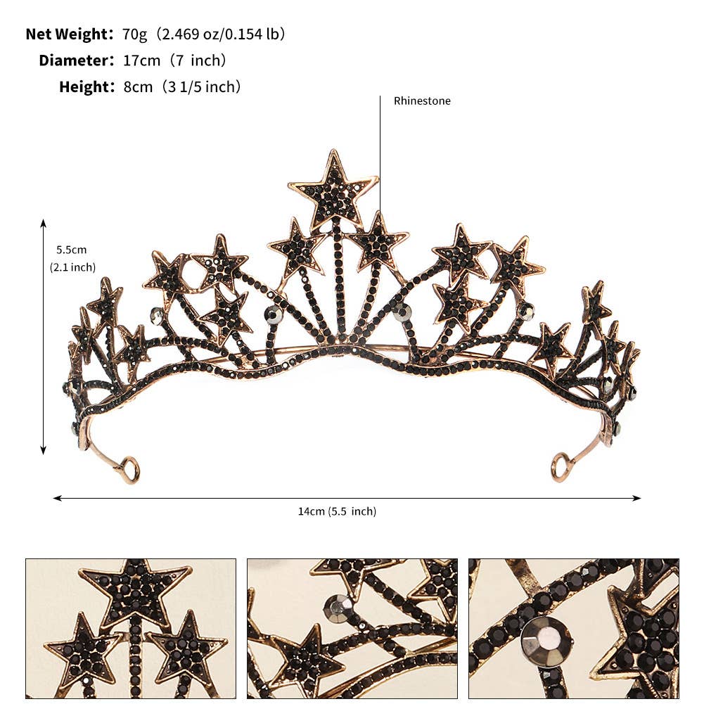 Tourtiwi - Wholesale Tiara - Women's - Obsidian Tiara Rhinestone Alloy Headdress Black Crown36