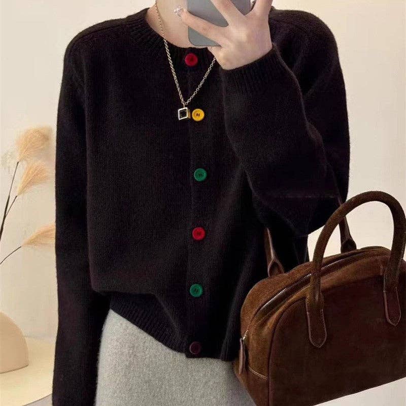 UZ Wholesale Store - Wholesale Cardigan - Women's - Colorful Buttoned Round Neck Cardigan Sweater5