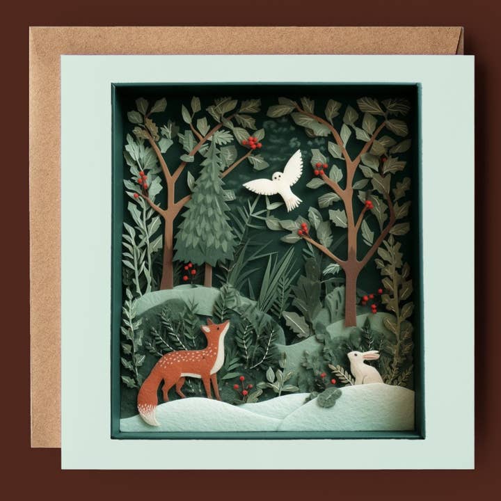 Fox, Rabbit & Owl Christmas 2D Print Shadow Box Card for wholesale by Good Post Day