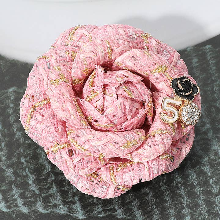 Enamel Flower Number Five Tweed Pin Brooch / Hair Clip and other Purchase Wholesale fabric flowers. Free Returns & Net 60 Terms on Faire trending on Faire.
