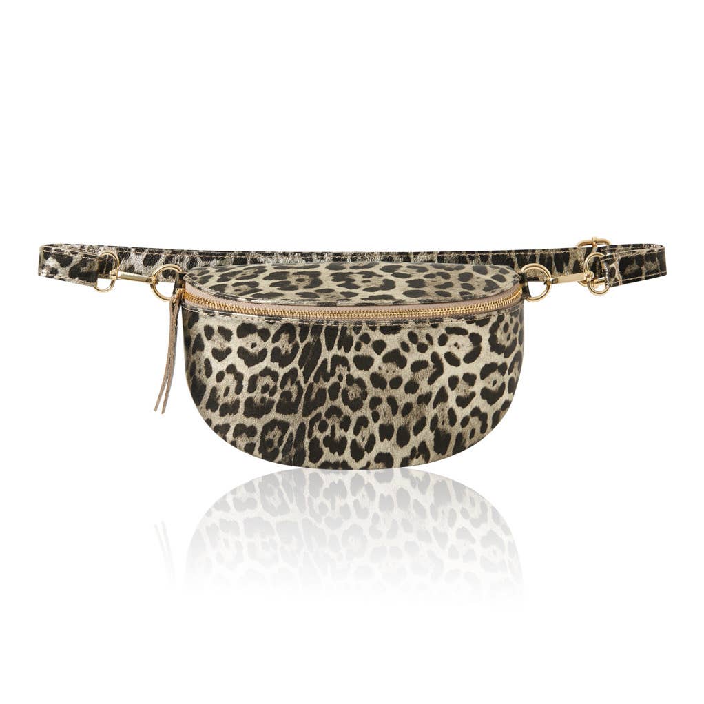 MONTTE DI JINNE - Venta al por mayor Bandolera - Mujer - Riñonera cruzada de cuero italiano con estampado de leopardo1