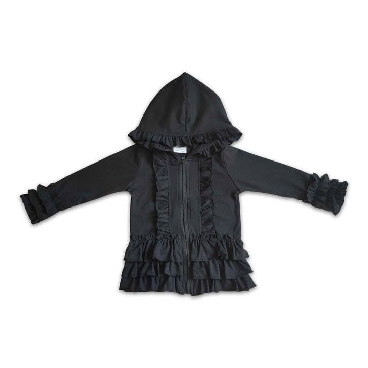Yawoo Garments - Wholesale Hoodie – Child - Solid colorful zipper girls ruffle hoodie jackets