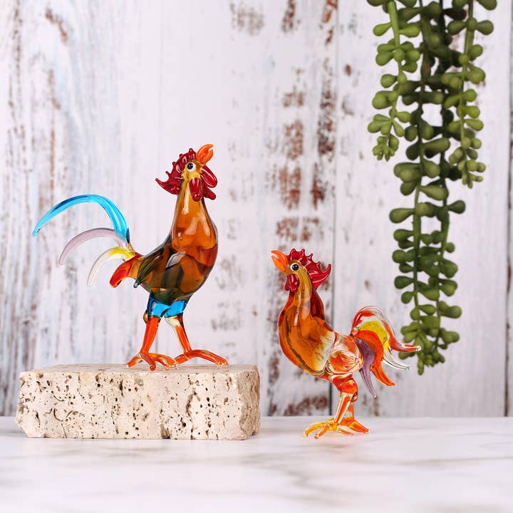 Glazen haanbeeldje, vogeldecor, display, lampwerk, kip voor wholesale door Adamodart