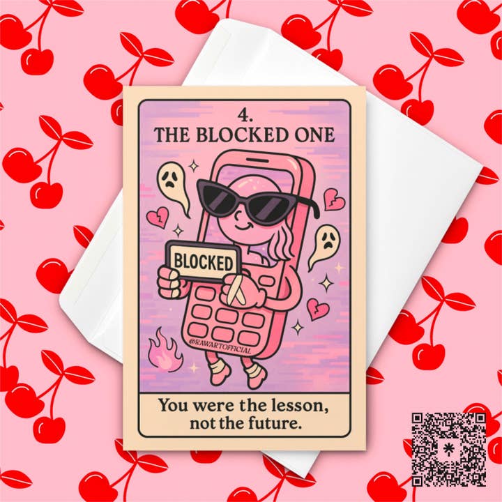Carte de rupture amusante : Le Bloqué, Art rétro téléphone rose pour la vente par Hot Mess Paper Co.