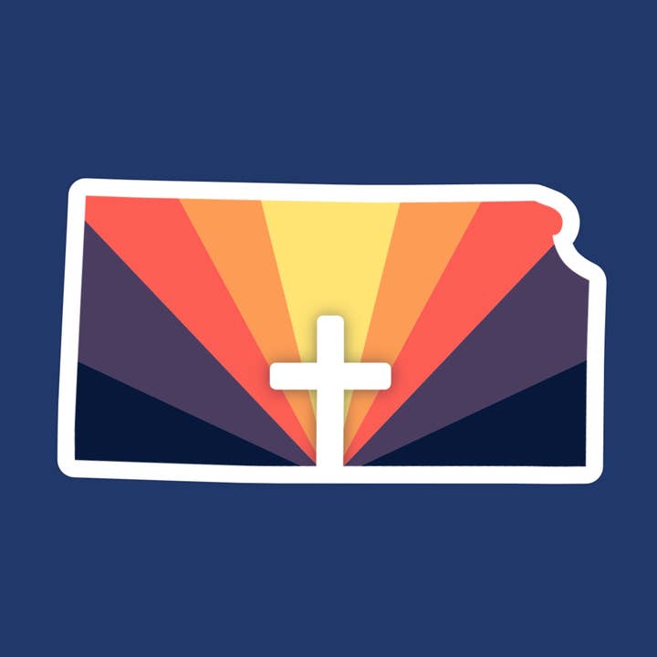 Kansas Sunrise Cross State Sticker for wholesale by The State Stickers