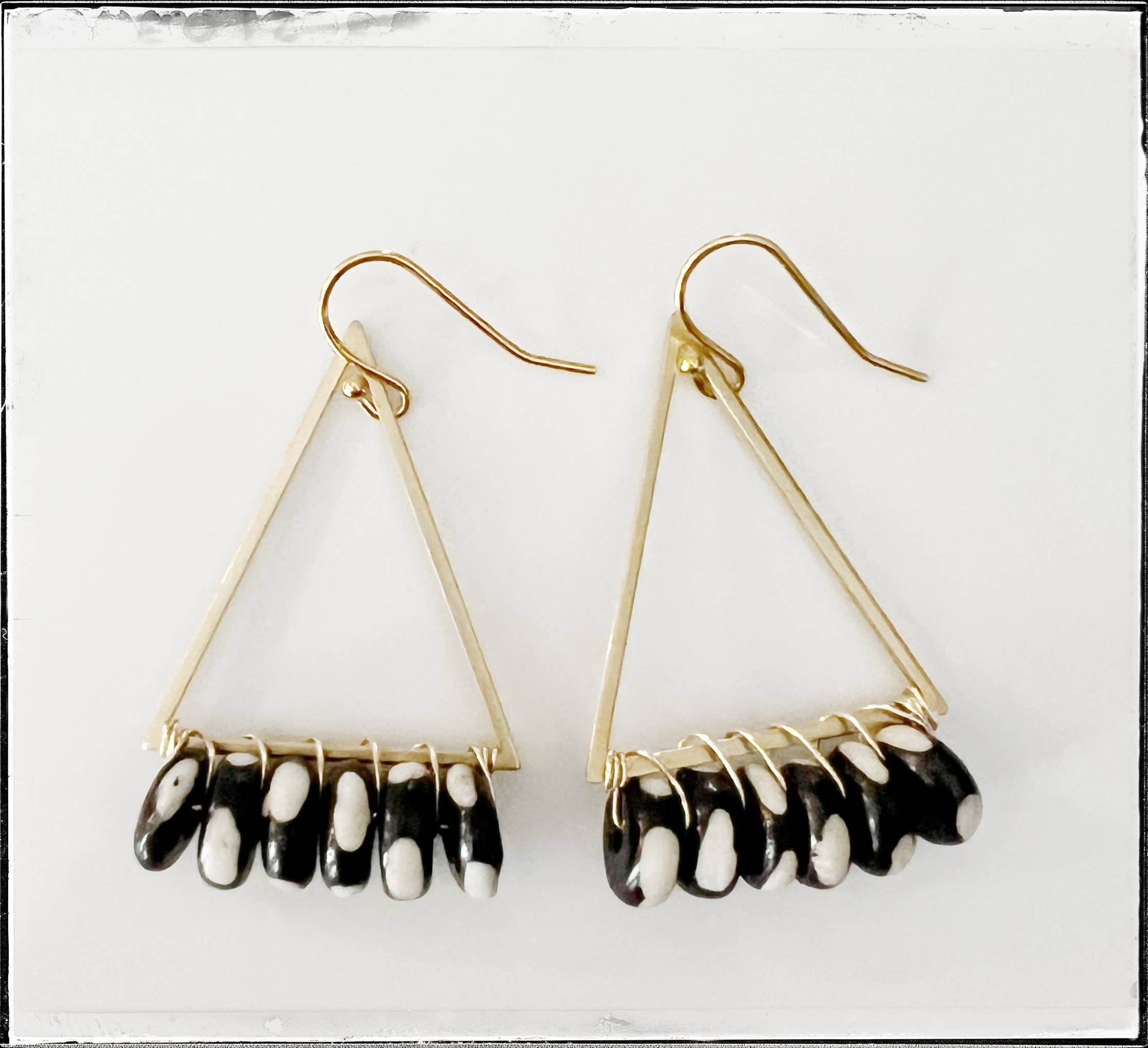 GentrybyJenna - Wholesale Dangle Earrings - Wire Wrapped Triangle Hoop Polka Bone Bead Dangle Earrings1